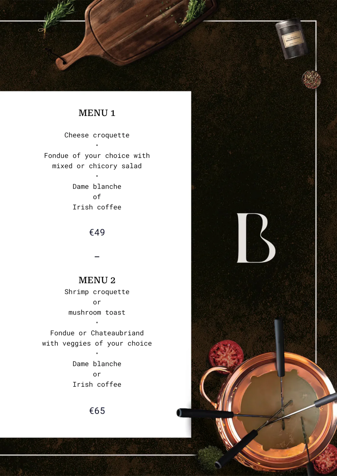 Menukaart Fonduehuis Beethoven